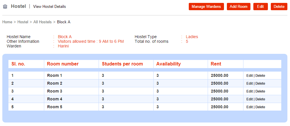 Erasoft Software for Education Management Hostel Module
